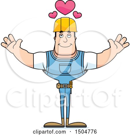 Clipart of a Buff Caucasian Male Construction Worker with Open Arms - Royalty Free Vector Illustration by Cory Thoman