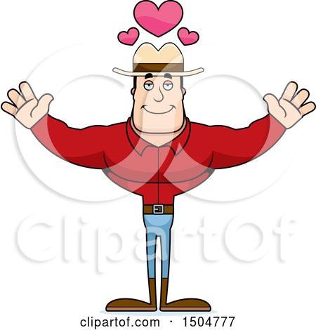 Clipart of a Buff Caucasian Male Cowboy with Open Arms - Royalty Free Vector Illustration by Cory Thoman