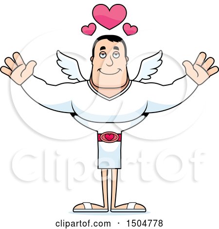 Clipart of a Buff Caucasian Male Cupid with Open Arms - Royalty Free Vector Illustration by Cory Thoman