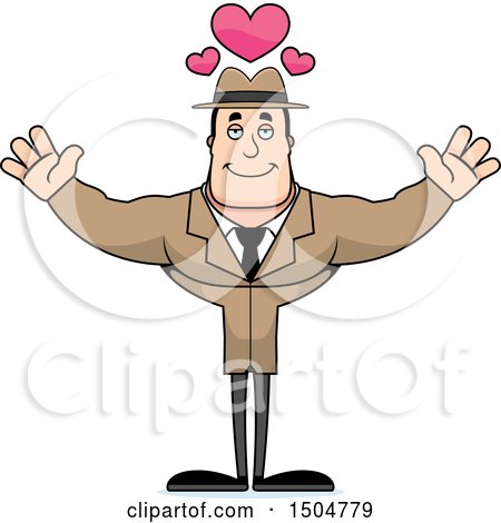 Clipart of a Buff Caucasian Male Detective with Open Arms - Royalty Free Vector Illustration by Cory Thoman