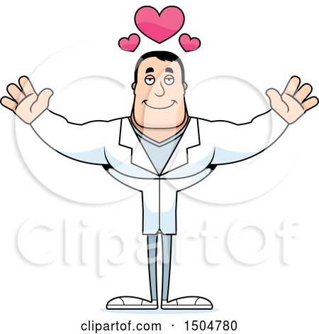 Clipart of a Buff Caucasian Male Doctor with Open Arms - Royalty Free Vector Illustration by Cory Thoman