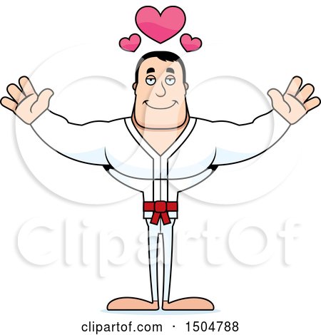 Clipart of a Buff Caucasian Karate Man with Open Arms and Hearts - Royalty Free Vector Illustration by Cory Thoman