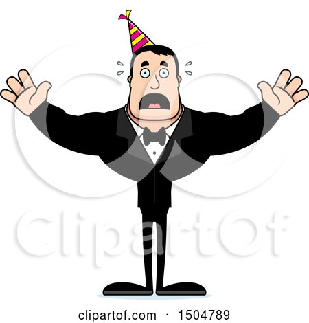 Clipart of a Scared Buff Caucasian Party Man - Royalty Free Vector Illustration by Cory Thoman