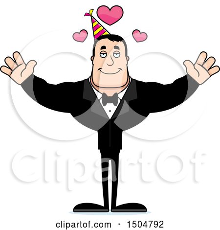 Clipart of a Buff Caucasian Party Man with Open Arms and Hearts - Royalty Free Vector Illustration by Cory Thoman