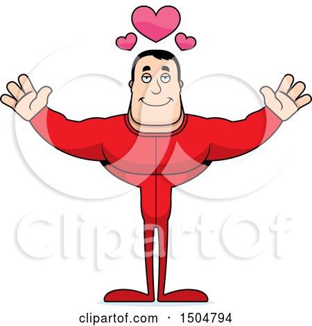Clipart of a Buff Caucasian Male in Pjs with Hearts and Open Arms - Royalty Free Vector Illustration by Cory Thoman