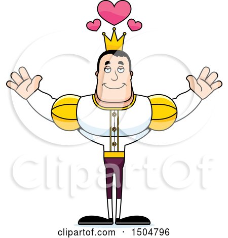Clipart of a Buff Caucasian Male Prince with Open Arms and Hearts - Royalty Free Vector Illustration by Cory Thoman