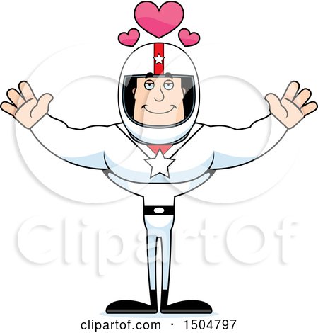 Clipart of a Buff Caucasian Male Race Car Driver with Open Arms and Hearts - Royalty Free Vector Illustration by Cory Thoman