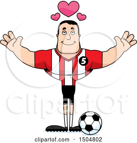 Clipart of a Buff Caucasian Male Soccer Player Athlete with Hearts and Open Arms - Royalty Free Vector Illustration by Cory Thoman