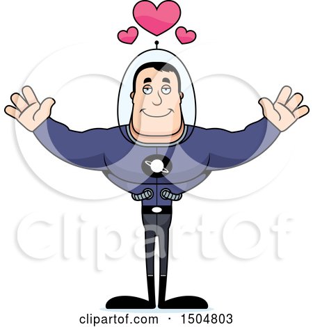 Clipart of a Buff Caucasian Male Space Guy with Hearts and Open Arms - Royalty Free Vector Illustration by Cory Thoman