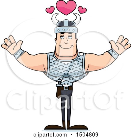 Clipart of a Buff Caucasian Male Viking with Hearts and Open Arms - Royalty Free Vector Illustration by Cory Thoman
