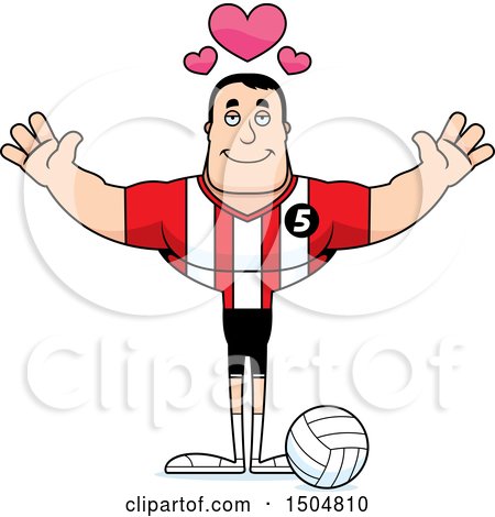 Clipart of a Buff Caucasian Male Volleyball Player with Hearts and Open Arms - Royalty Free Vector Illustration by Cory Thoman