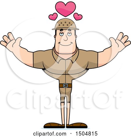 Clipart of a Buff Caucasian Male Zookeeper with Hearts and Open Arms - Royalty Free Vector Illustration by Cory Thoman