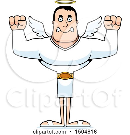 Clipart of a Mad Buff Caucasian Male Angel - Royalty Free Vector Illustration by Cory Thoman