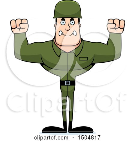 Clipart of a Mad Buff Caucasian Male Army Soldier - Royalty Free Vector Illustration by Cory Thoman