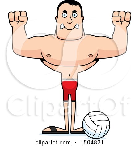 Clipart of a Mad Buff Caucasian Male Beach Volleyball Player - Royalty Free Vector Illustration by Cory Thoman