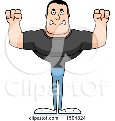 Clipart of a Mad Buff Casual Caucasian Man - Royalty Free Vector Illustration by Cory Thoman