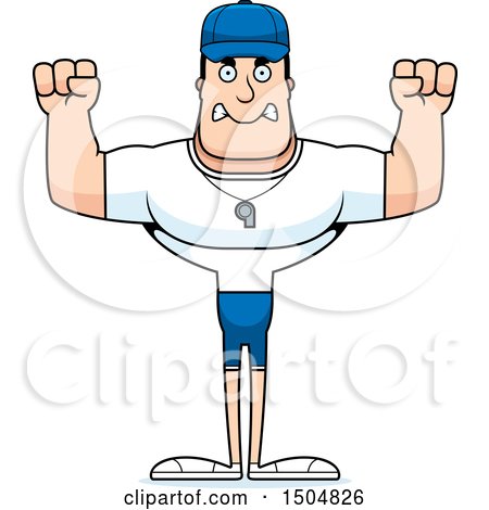 Clipart of a Mad Buff Caucasian Male Coach - Royalty Free Vector Illustration by Cory Thoman
