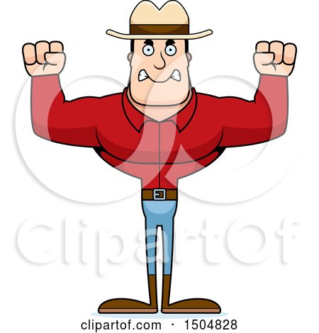 Clipart of a Mad Buff Caucasian Male Cowboy - Royalty Free Vector Illustration by Cory Thoman
