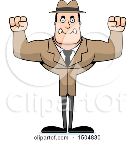 Clipart of a Mad Buff Caucasian Male Detective - Royalty Free Vector Illustration by Cory Thoman