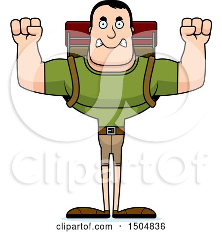 Clipart of a Mad Buff Caucasian Male Hiker - Royalty Free Vector Illustration by Cory Thoman