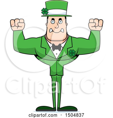 Clipart of a Mad Buff Caucasian Irish Man - Royalty Free Vector Illustration by Cory Thoman