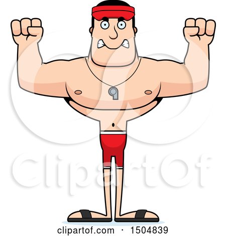 Clipart of a Mad Buff Caucasian Male Lifeguard - Royalty Free Vector Illustration by Cory Thoman