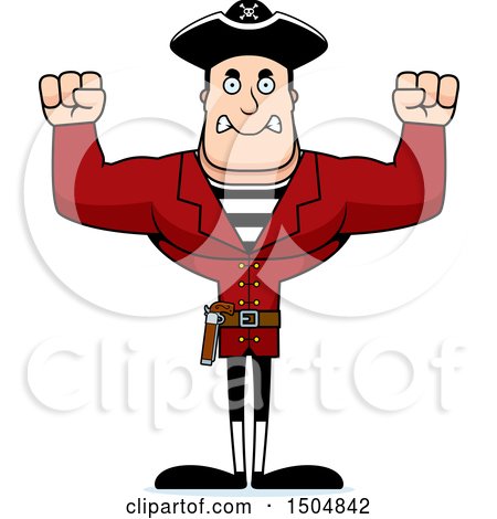 Clipart of a Mad Buff Caucasian Male Pirate Captain - Royalty Free Vector Illustration by Cory Thoman