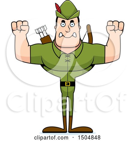 Clipart of a Mad Buff Caucasian Male Archer or Robin Hood - Royalty Free Vector Illustration by Cory Thoman