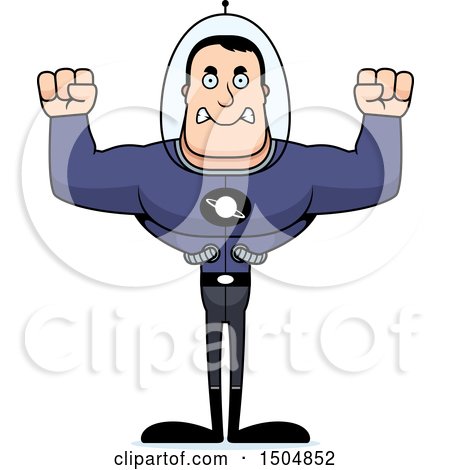 Clipart of a Mad Buff Caucasian Male Space Guy - Royalty Free Vector Illustration by Cory Thoman