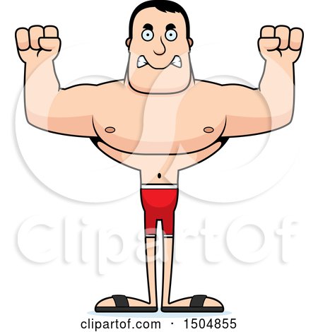 Clipart of a Mad Buff Caucasian Male Swimmer - Royalty Free Vector Illustration by Cory Thoman