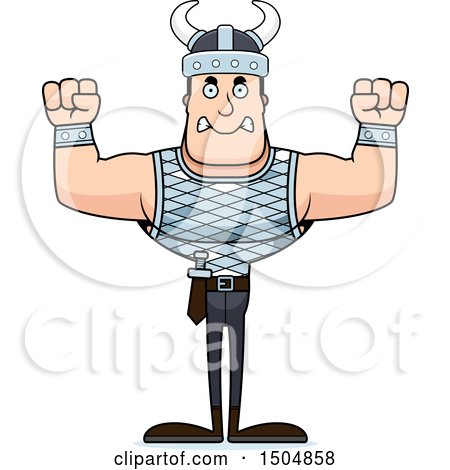 Clipart of a Mad Buff Caucasian Male Viking - Royalty Free Vector Illustration by Cory Thoman