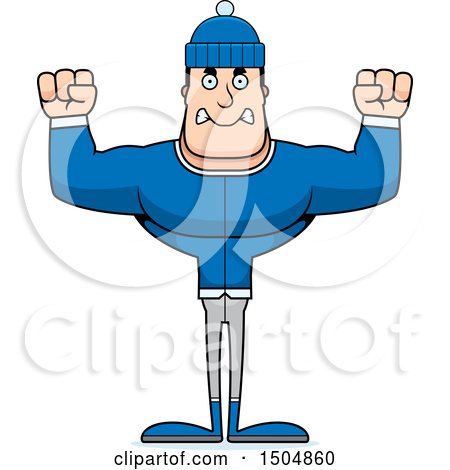 Clipart of a Mad Buff Caucasian Man in Winter Apparel - Royalty Free Vector Illustration by Cory Thoman