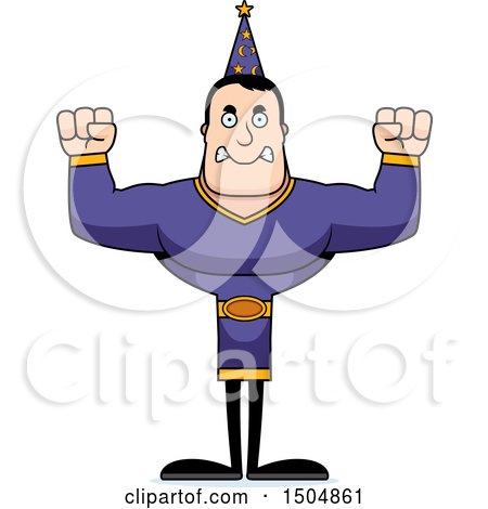 Clipart of a Mad Buff Caucasian Male Wizard - Royalty Free Vector Illustration by Cory Thoman