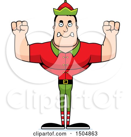 Clipart of a Mad Buff Caucasian Male Christmas Elf - Royalty Free Vector Illustration by Cory Thoman