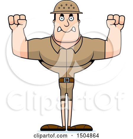 Clipart of a Mad Buff Caucasian Male Zookeeper - Royalty Free Vector Illustration by Cory Thoman