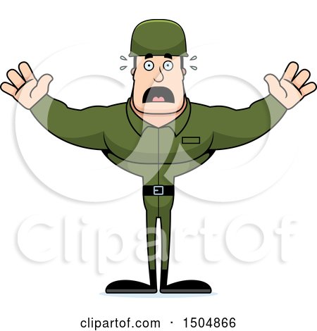 Clipart of a Scared Buff Caucasian Male Army Soldier - Royalty Free Vector Illustration by Cory Thoman