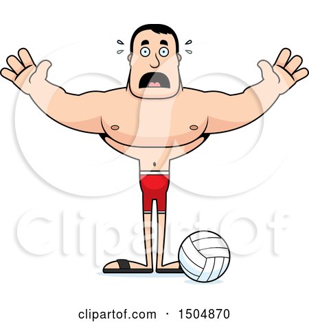 Clipart of a Scared Buff Caucasian Male Beach Volleyball Player - Royalty Free Vector Illustration by Cory Thoman