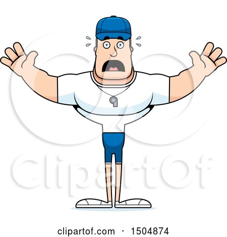 Clipart of a Scared Buff Caucasian Male Coach - Royalty Free Vector Illustration by Cory Thoman