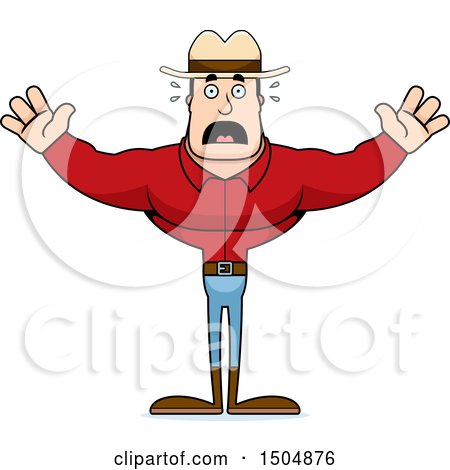 Clipart of a Scared Buff Caucasian Male Cowboy - Royalty Free Vector Illustration by Cory Thoman