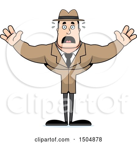 Clipart of a Scared Buff Caucasian Male Detective - Royalty Free Vector Illustration by Cory Thoman