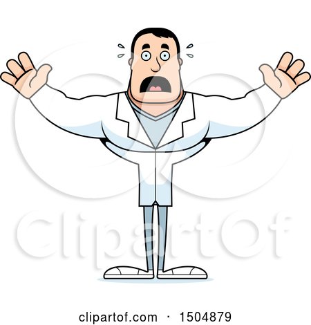 Clipart of a Scared Buff Caucasian Male Doctor - Royalty Free Vector Illustration by Cory Thoman