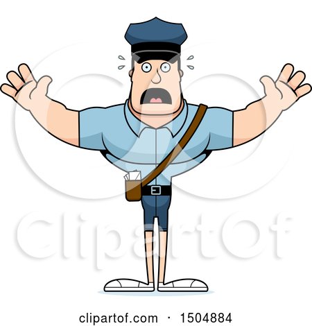 Clipart of a Scared Buff Caucasian Male Postal Worker - Royalty Free Vector Illustration by Cory Thoman