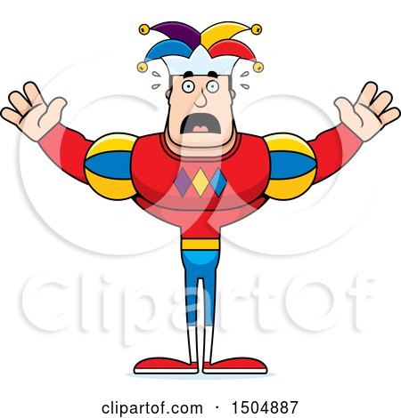 Clipart of a Scared Buff Caucasian Male Jester - Royalty Free Vector Illustration by Cory Thoman