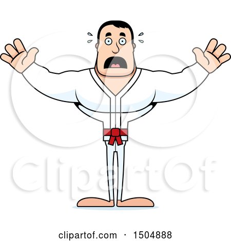 Clipart of a Scared Buff Caucasian Karate Man - Royalty Free Vector Illustration by Cory Thoman