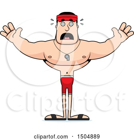 Clipart of a Scared Buff Caucasian Male Lifeguard - Royalty Free Vector Illustration by Cory Thoman