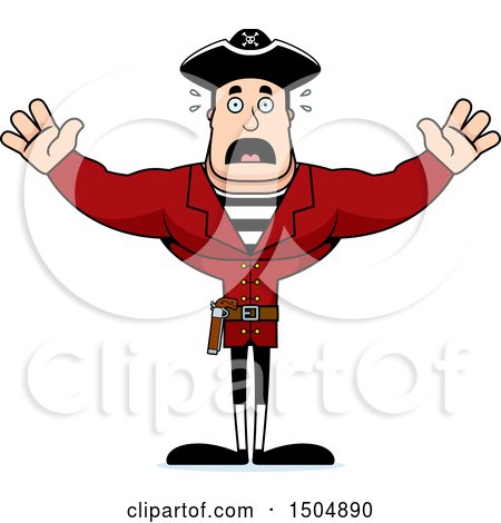 Clipart of a Scared Buff Caucasian Male Pirate Captain - Royalty Free Vector Illustration by Cory Thoman