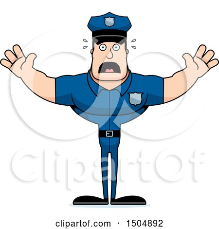 Clipart of a Scared Buff Caucasian Male Police Officer - Royalty Free Vector Illustration by Cory Thoman