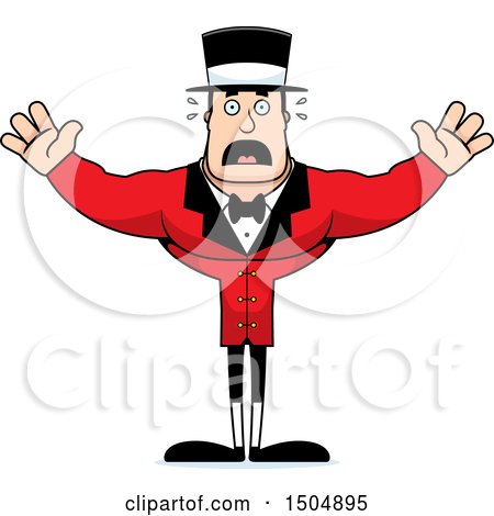 Clipart of a Scared Buff Caucasian Male Circus Ringmaster - Royalty Free Vector Illustration by Cory Thoman