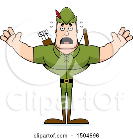 Clipart of a Scared Buff Caucasian Male Archer or Robin Hood - Royalty Free Vector Illustration by Cory Thoman