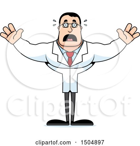 Clipart of a Scared Buff Caucasian Male Scientist - Royalty Free Vector Illustration by Cory Thoman